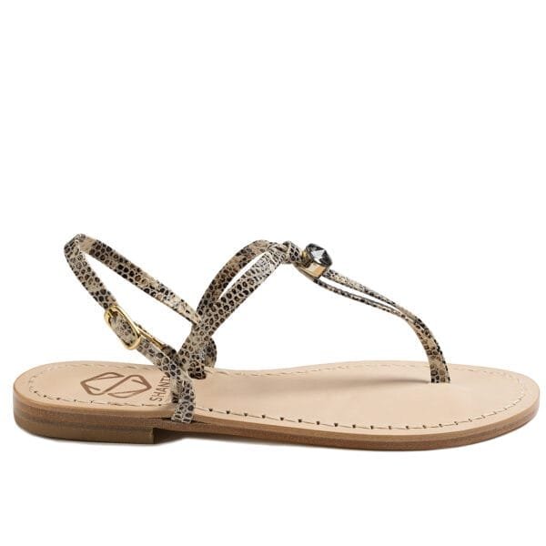 sandalo infradito in vera pelle con suola in cuoio Toscano antiscivolo tacco 1cm, 3cm , stampa animalier, punto luce in cristallo. 100% regolabile