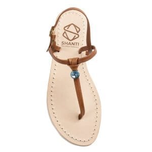 sandalo infradito in vera pelle con suola in cuoio Toscano antiscivolo tacco 1cm, 3cm color cuoio con punto luce in cristallo. 100% regolabile