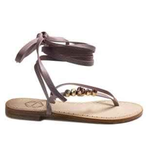 sandalo infradito in vera pelle con suola in cuoio Toscano antiscivolo tacco 1cm, 3cm color lilla con punti luce in cristallo. 100% regolabile