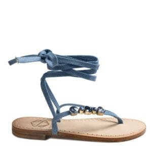 sandalo infradito in vera pelle con suola in cuoio Toscano antiscivolo tacco 1cm, 3cm color denim con punti luce in cristallo. 100% regolabile