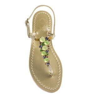 Sandalo gioiello in vera pelle con suola in cuoio Toscano antiscivolo tacco 1cm, 3cm color oro con punti luce in cristallo. Personalizzabile con le iniziali