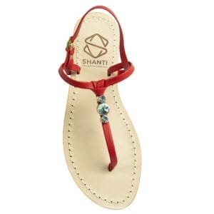 sandalo infradito in vera pelle con suola in cuoio Toscano antiscivolo tacco 1cm, 3cm color rosso con punti luce in cristallo. 100% regolabile