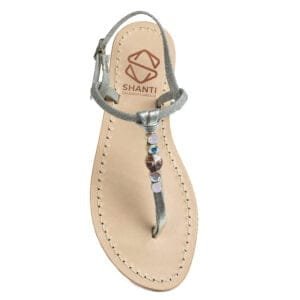 sandalo infradito in vera pelle con suola in cuoio Toscano antiscivolo tacco 1cm, 3cm color argento e glitter con punti luce in cristallo. 100% regolabile