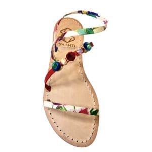 Sandalo a Ciabatta in vera pelle con suola in cuoio Toscano antiscivolo tacco 1cm, 3cm color rosso con punti luce in cristallo. 100% regolabile