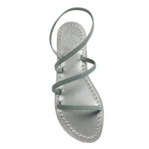 Sandalo in vera pelle con suola in cuoio Toscano, interamente fatto a mano con antiscivolo e tacco da 1cm o 3cm color verde. 100% regolabile