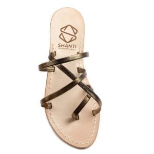 Sandalo in vera pelle con suola in cuoio Toscano, interamente fatto a mano con antiscivolo e tacco da 1cm o 3cm color bronzo. 100% regolabile