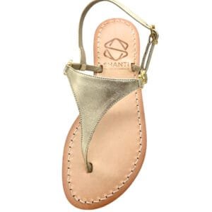 Sandalo in vera pelle con suola in cuoio, interamente fatto a mano Toscano antiscivolo tacco 1cm, 3cm color oro. 100% regolabile